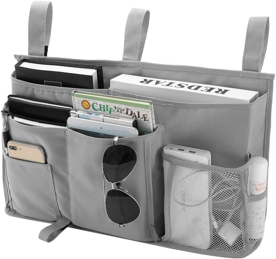 Bseash Bunk Bed Organizer, Bedside Caddy Hanging Bed Organizer Storage Bag 8 Pockets, for College Dorm Rooms Bed, Hospital Bed, Baby Bed Rails, 600D Oxford Cloth (Gray) (Large)