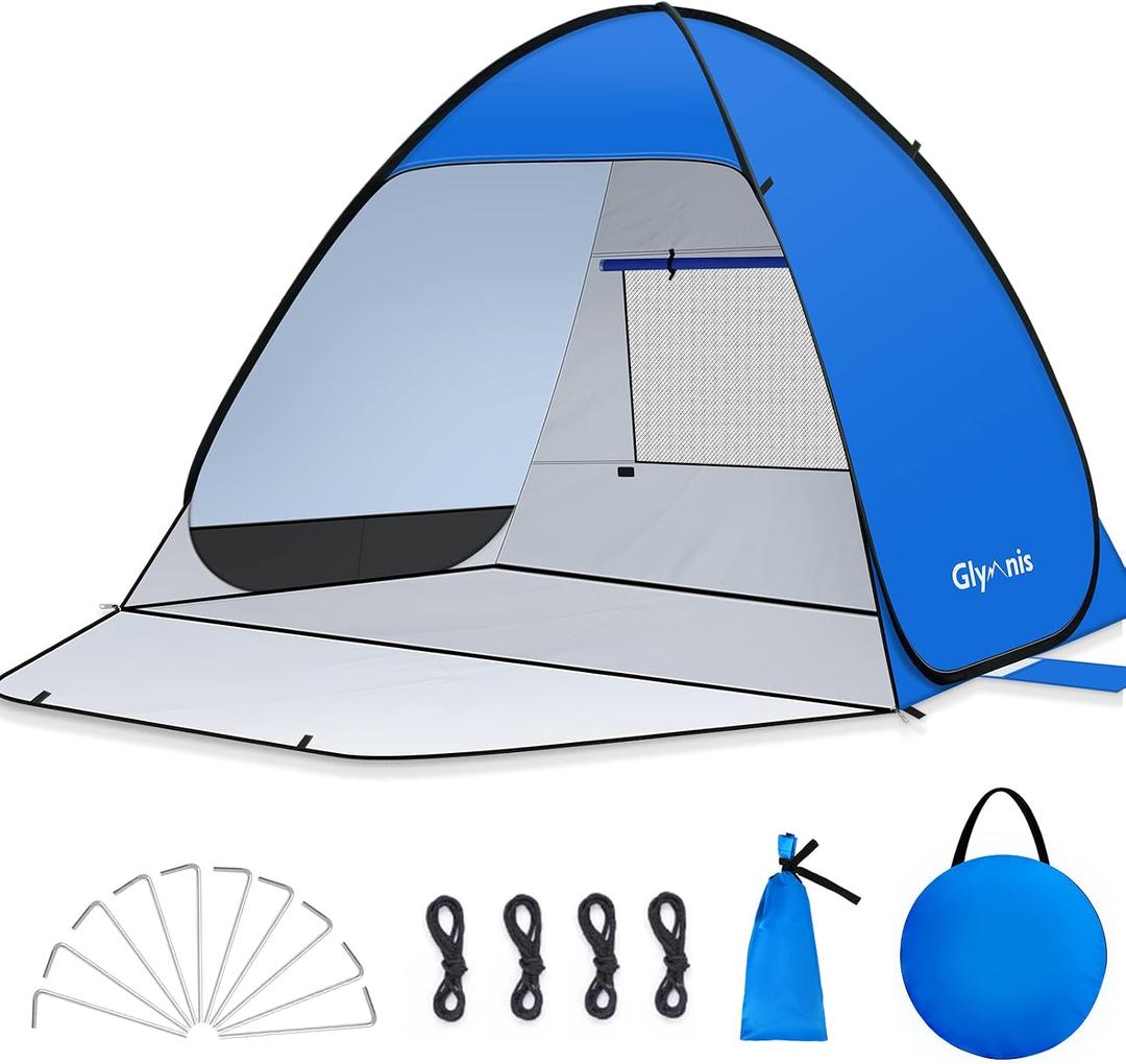 Glymnis Pop Up Beach Tent Beach Shade Tent for 1-4 Persons Sun Shelter UPF 50+ Enclose Zipper Door Portable Easy Up Beach Tent (EXP 08/04/26)