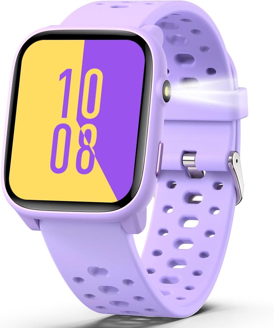 Smart Watch for Kids, 1.83" Fitness Tracker Watch Pedometer, Heart Rate, Sleep Monitor, IP68 Waterproof, Pedometer, Puzzle Games with/Without APP for Girls Boys Teens 6-16 (Purple)