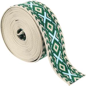 2 x uxcell 5 Yards Cotton Webbing Strap, 2-inch(50mm) Jacquard Webbing Ribbon Embroidery Polyester Webbing Straps Purse Strap Belt for Purse Bag Crafts Clothing, Green-Blue