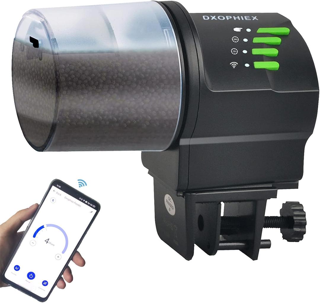 DXOPHIEX WiFi Fish Feeder Automatic Fish Feeder Automatic Dispenser Vacation for Aquarium and Turtle Tank with Feeding Ring