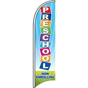 4Less Preschool Now Enrolling Windless Swooper Flag Feather Banner Sign (Flag Only) bb