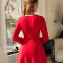 DAAWENXI Women's Casual Square Neck Mini Dress Long Sleeve A line Party Club Short Dress (Red, XL)