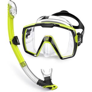 Freela Adult Dry Snorkel Set with Mirrored Lens Anti-Fog 180 Wide View Anti-Fog, Scuba Diving Mask with Nose Cover, Snorkeling Gear for Men Women