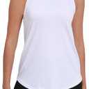 PRIMODA Womens Sleeveless Tank Tops Crew Neck Loose Fit Summer Casual Flowy Curved Tunic Shirt (Medium, White)