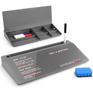 Birch Small Desktop Whiteboard  Glass Dry Erase Board Desk Pad Keyboard Stand with Storage Compartment, Adjustable Dividers, 3 Markers & Marker Holder  Perfect for Office, Home, & School (Charcoal)