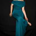 YMDUCH Women's Elegant Sleeveless Off Shoulder Bodycon Long Formal Party Evening Dress (Blue, XXL)
