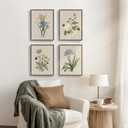Framed Vintage Botanical Wall Art, 4 Piece Rustic Floral Painting Canvas Prints for Living Room Bedroom Dining Room Kitchen Hallway, Flower Butterfly Pictures for Farmhouse Wall Decor, 12x16 Inch