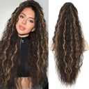 Lommel Ponytail Extension, Claw Clip Ponytail Extension for Women 26 Inch Pony Tails Hair Extensions Synthetic Fluffy Natural Looking for Daily Use(Dark Brown with Blonde Highlights)