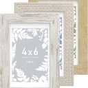 An&He 4x6 Picture Frames Set of 3, Rustic Vintage Photo Frame with HD Plastic Cover, for Wall Hanging or Tabletop Display, Excellent Decorative Artwork (Oak+Grey+OW)