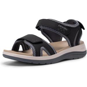 FitVille Women's Orthopedic Wide Sandals Strappy Arch Support Flat Sandals for Plantar Fasciitis & Swollen Feet | Adjustable Ankle Strap