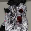 Kids Scary Clown Costume Unisex Gray Satin with Black Lace Creepy Clown Jumpsuit for Halloween, Carnival, School Play, 13-15, Grey Jumpsuit