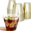 Plastic Cups for Party 100PCS, 9 OZ Disposable Wine Glasses, Gold Disposable Cups for Wedding, Plastic Cocktail Glasses for Dinners, Everyday Breakfast, Lunch & Dinner