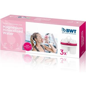 BWT Magnesium Mineralized Water Filter, 3-Pack - Long Life Mg2+ Cartridge for Water Filters, 3x120L Capacity, Maximum Protection for Espresso Machines