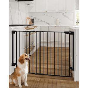 Cumbor 34" Extra Tall No Bottom Bar Baby Gate for Stairs, Hardware Mounted Dog Gate Indoor for Larger Pets, Expandable 31.6-48" Safety Gate for Doorways, Wide Walk Thru Door for Easy Access (Black)