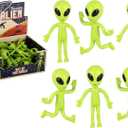 Bendable Rubber Neon Green Aliens - 12 Pack. (4") Action Figures Bendable UFO Aliens Limbs Sensory Stress Relief Fidget Toys. Great Party Favor Trick or Treat Supplies (Neon Green Aliens, 12, Pack)