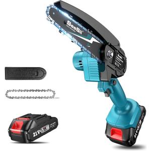 Seesii Mini Chainsaw, 6-inch Mini Chainsaw Cordless, Handheld Electric Power Chain Saw with Battery, for Tree Trimming Wood Cutting,Gifts for Father, Dad, Husband, Men (Blue)