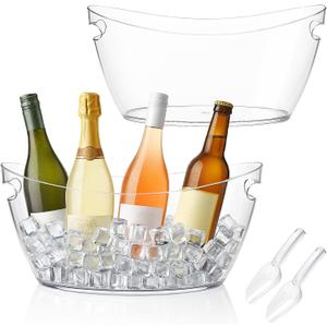 2-Pack Clear Acrylic Ice Buckets for Parties (5.5L Each) Large Plastic Beverage Tubs with Scoops, Chiller for Parties, Drink Buckets for Outdoor Events, Mimosa Bar, BBQ