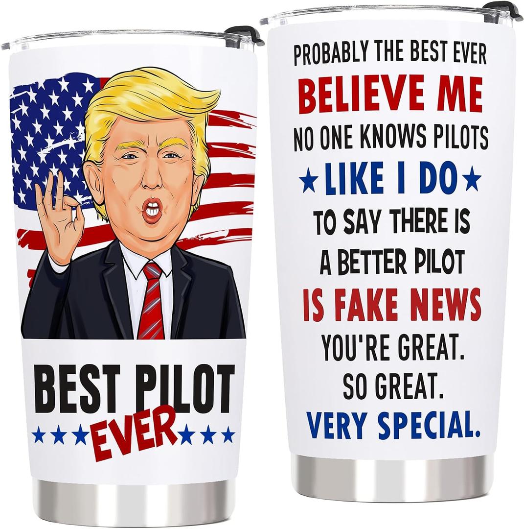 QTDS Pilot Gifts for Men Best Cool Gifts for Pilots - Aviation Lover Gift for Men, Dad, Son, Husband, Birthday Present for Pilot, 20 OZ Stainless Steel Insulated Travel Coffee Tumbler Cup