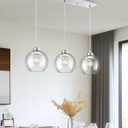 3-Light Globe Island Light, Linear Chandelier with Brushed Nickel Finish, Clear Glass Pendant Light Fixture for Dining Room Kitchen Island Living Room Pool Table, ZCPL101BN-3S