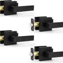 Estmoon 4 Pack Passage Door Knobs - Black Door Handle Interior Door Levers, Heavy Duty Non-Locking Locksets Hall Closet Handles, Reversible for Right & Left Sided Doors