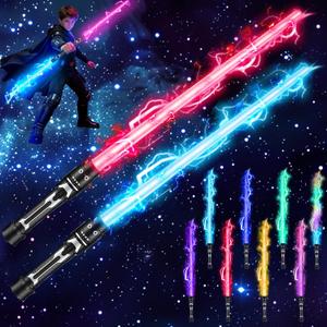 Light Up Sword, 2-in-1 Retractable Dual Saber with 8 Colors & FX Sound, Telescoping Blades for Immersive Play, Cosplay Costume Accessory, Halloween Christmas Birthday Gift for Kids, Boys & Girls