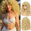 GKtineke-Blonde-Curly-Wig Big-Curly-Wigs-for-White-Black-Women 20 Inch- Long-Curls-Afro-Wig-with-Bangs Synthetic-Hair-Replacement-Wigs-for- Cosplay and Daily (Blonde)