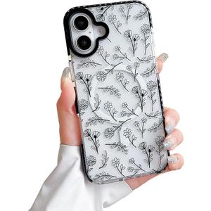 Compatible with iPhone 17 Case [Compatible with MagSafe] Clear Floral Cute Black Flowers for Women Girls Soft Silicone Shockproof for iPhone 17 Case-Black