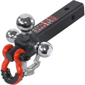 TOPTOW Trailer Hitch Tri-Ball Hitch Mount with Chrome 1-7/8-in, 2-in, 2-5/16-in Tow Balls, 3/4-in Tow Shackle and Tow Hook, Fit for 2 inch Trailer Hitch Receiver