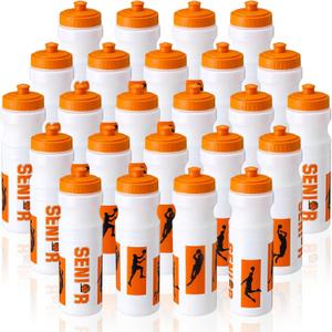 Talltalk 24 Pcs Basketball Water Bottles Bulk 25 oz Reusable Squeeze Sports Bottles Portable Leak Proof Plastic Juice Bottle for Summer Sport Themed Party Favors Birthday Team Senior Night Gifts