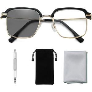 Smart Reading Glasses, Self Adjusting Glasses, Automatic Reading Glass for Office Computer Work and Home Reading, Complete Set with Screwdriver Case and Cloth
