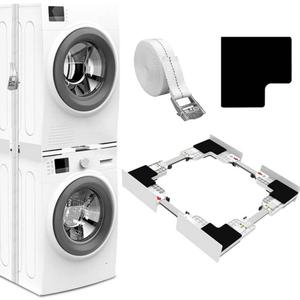 NIUXX Washer Dryer Stacking Kit for 46-66 cm Washing Machine: Space Saver | Adjustable Stacking Frame Set for Most Washer Units - Laundry Intermediate Stacker with Ratchet Strap & Anti-Vibration Pads