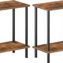 HOOBRO End Tables Set of 2, Small Side Table, Nightstand with 2-Layer Storage Shelves, Sofa Table for Small Spaces, Living Room, Bedroom, Stable Frame, Easy Assembly, Rustic Brown BF09BZP201