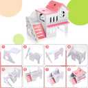 Skylety 5 Pcs Hamster Toys Include Wooden Accessories Hamster House Guinea Pig Hideout Rainbow Bridge Seesaw Swing Exercise Circle Cage Toy for Small Animals(6.3 x 3.93 x 5.5 inch,Pink)