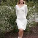 Theenkoln Knee Length Sweater Dresses:Women Long Sleeve Twist Knot 2025 Fall Winter Ribbed Knit Sweater Dress (White)