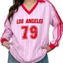 Jersey Shirts for Women Y2k Graphic Number Shirt Football Jersey Top V Neck Streetwear Long Sleeve Tops (S)
