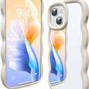 Mephoro 2 Pack Mirror Case for iPhone 13, with Curly Wave Frame Phone Cover Shockproof Protective Cover for iPhone 13 Women Girl Makeup, Stone