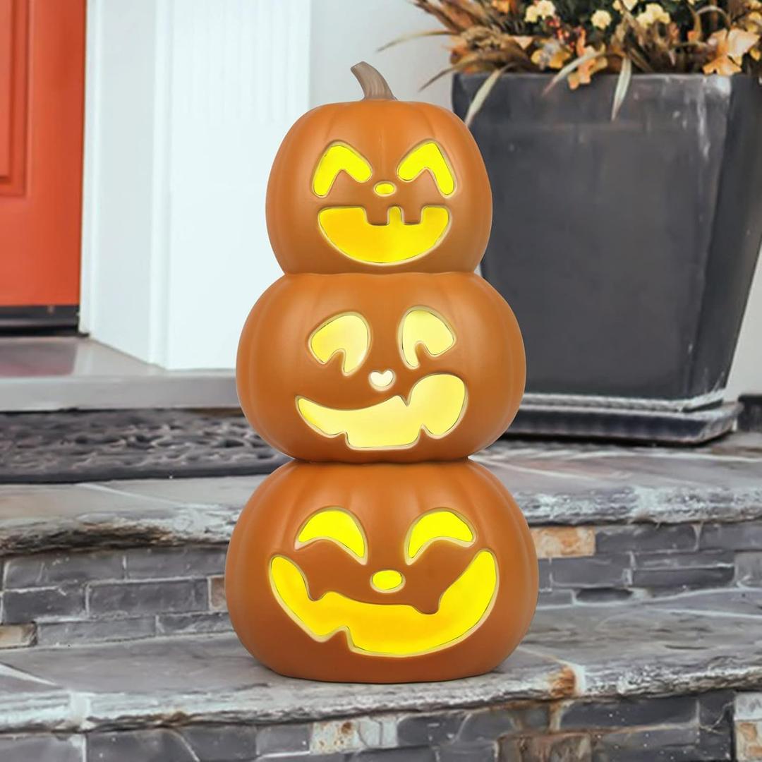 17" Jack O Lantern - Halloween Plastic Pumpkin Lantern - Holiday Pre-lit Pumpkin Lights-Halloween Decoration for Outdoor and Indoor- Waterproof and ETL Certified Light with Two Safety Fuse