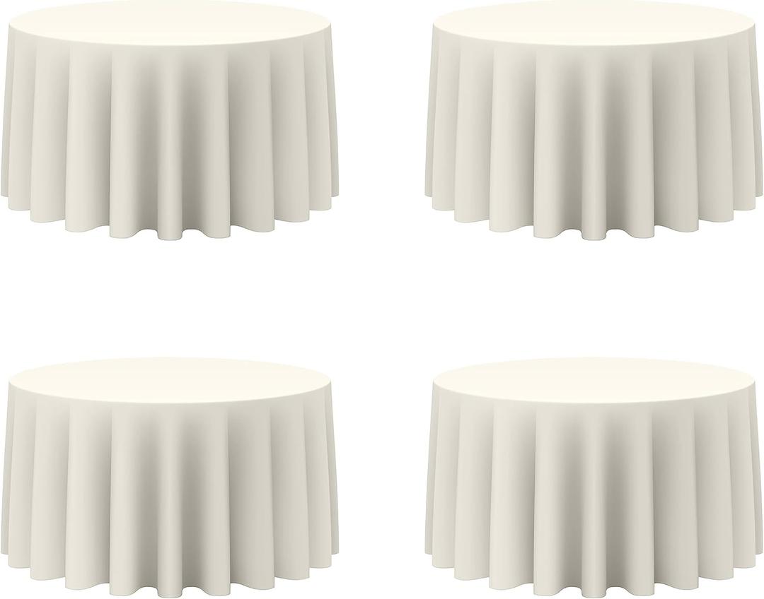 BRILLMAX 4 Pack Ivory Round Tablecloths 120 Inch for 60 Tables - 150 GSM Polyester Fabric, Floor Length Drop, Water, Stain & Wrinkle Resistant Cloth Cover for Wedding Reception Banquet Dining