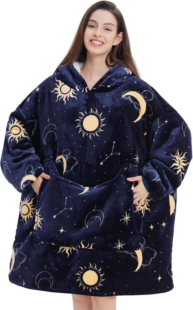Aemilas Wearable Blanket Hoodie - Warm Sherpa Blanket Sweatshirt as Gifts for Adult Women Mom Men, One Size Fits All