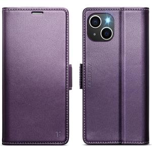 for iPhone 14 Case Wallet with RFID Blocking Card Holder, PU Leather Kickstand Protective Flip Phone Cover Fit for iPhone 14 6.1", Purple