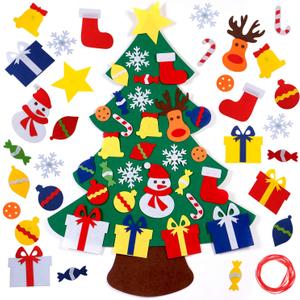 NEWBEA 3.2 Ft Felt Christmas Tree for Toddlers with 30 Detachable Christmas Ornaments, Xmas Gifts, Door Wall Hanging Decorations,Green