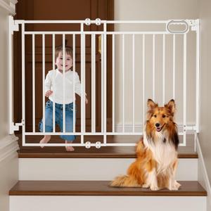 Grownsy Baby Gate for Stairs- No Bottom Bar, Adjustable Width 29.8 to 43.5 for Child and Pet, Dog Gate with Auto-Close & One-Hand Operation, Screw-in Installation for Doorways and Indoor Use (White)