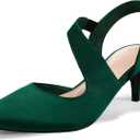 mysoft Women's Dress Shoes Low Heels 2 inch Kitten Pumps Slingback Wedding Party Medium/Wide Width Shoes (8.5, Green)
