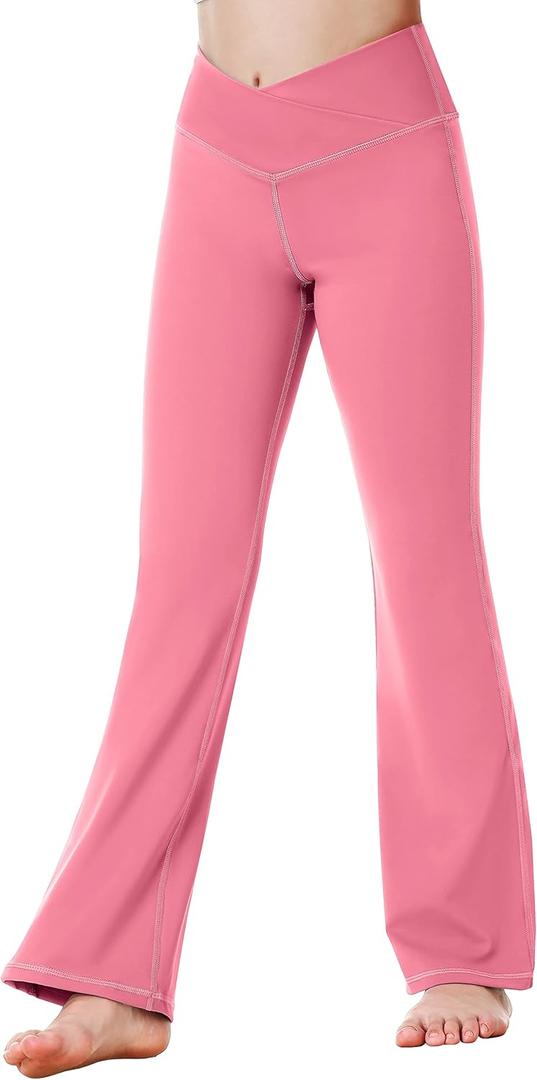 Heathyoga Girl's Yoga Pants Flare Leggings for Girls Crossover Sweatpants Bootcut Dance Pants Athletic Bell Bottoms (S)