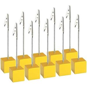 XINGYHENG 8pcs Place Card Holder Resin Cube Base Desktop Picture Clips Memo Notes Clips Holder Stand with Alligator Clip Clasp for Home Office Picture Memo Paper Note Postcards Display (Yellow)