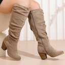 Luoika Women's Extra Wide Calf Knee High Boots, Wide Width Winter Tall Boots. (Beige)