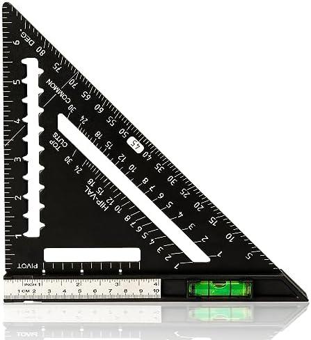 Beslands 7 inch Rafter Square with Level, Aluminum Metal Triangle Ruler Carpenter Square Woodworking Layout Tool Aluminum Triangle Tool Stainless Steel Ruler (Black)