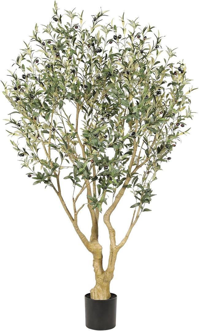 Realead 6ft Olive Trees Artificial Indoor - Large Faux Olive Tree with Realistic Leaves and Olives - Full and Grand Design Fake Olive Tree with Sturdy Base for Indoor Outdoor Office Decor