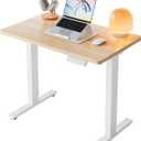 HUANUO 32" Small Electric Standing Desk Adjustable Height, 4 Memory Height Settings, Sit Stand Up Desk for Home Office & Computer Workstation, Light Walnut